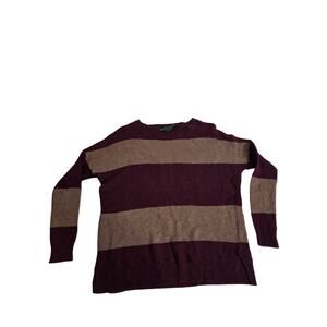 LRL Lauren Jeans Co Women's Maroon and Brown Striped Cashmere Blend Sweater XS
